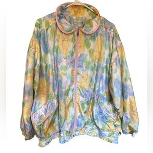 Vintage 90s Lavon Women’s 3X Windbreaker Floral Pastel Zip Jacket